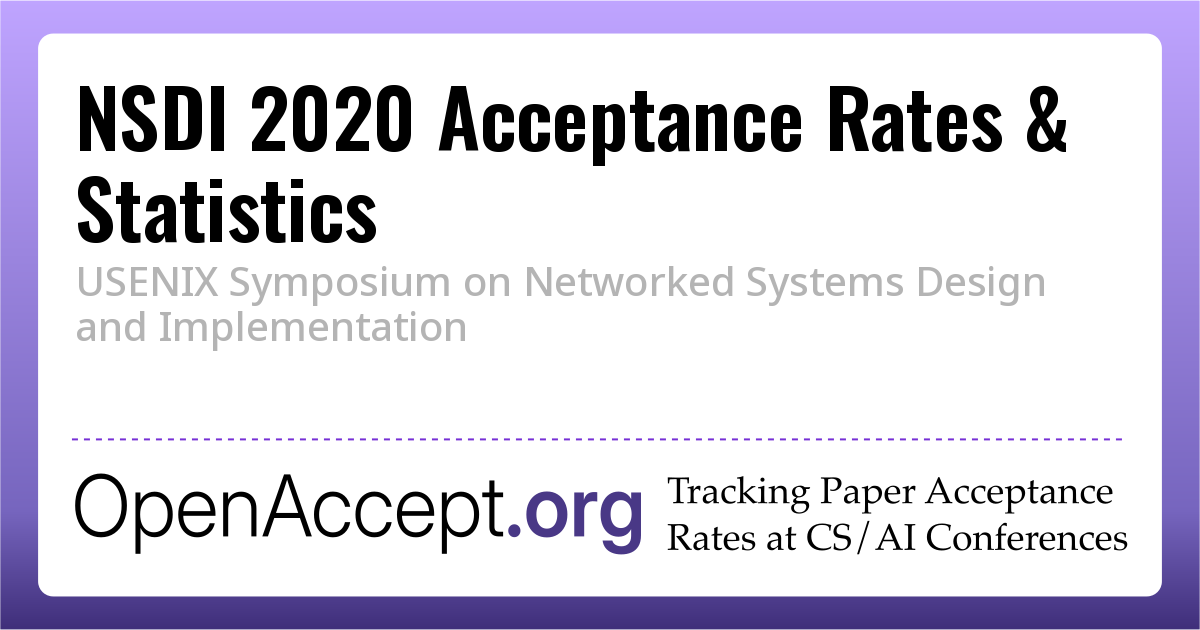 NSDI 2020 Acceptance Rates and Submission Stats - OpenAccept